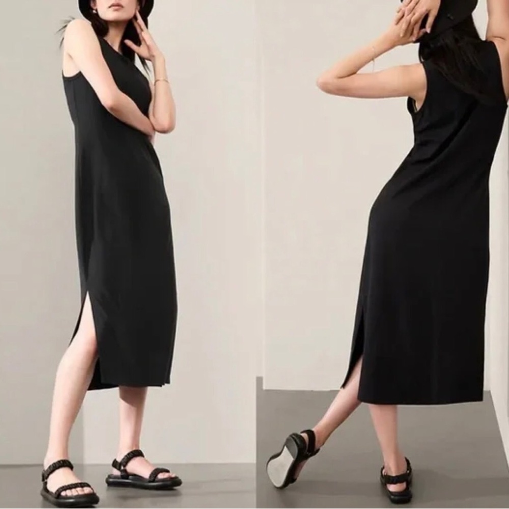 ATHLETA Essential Midi Dress Black Sleeveless